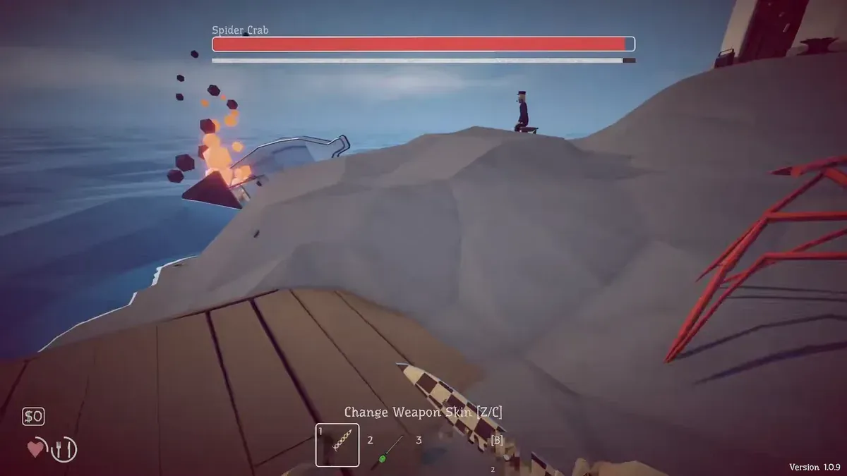 The Spider Crab boss health bar and escape timer during the first How to Fish boss fight