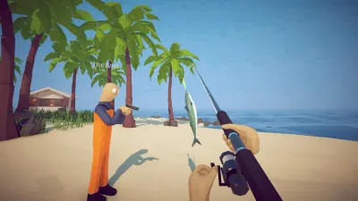 Official How to Fish screenshot of a player landing a fish beside a co-op partner
